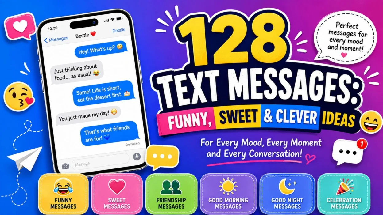 128 text messages with funny, sweet, clever ideas for friendship, mornings, celebrations, and everyday chats