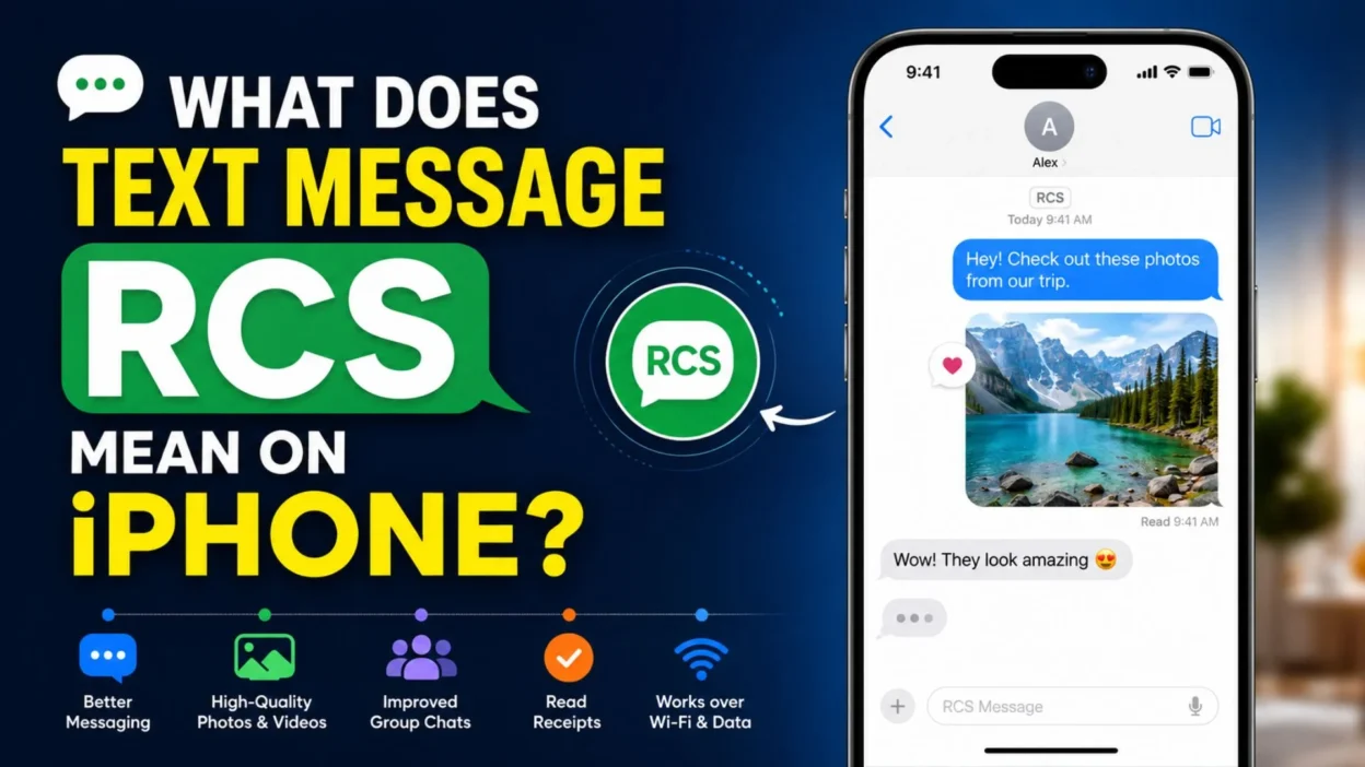 What does text message RCS mean on iPhone with RCS chat features, read receipts, typing indicators, and high-quality media sharing.