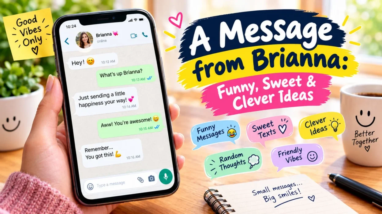 A message from Brianna with funny, sweet and clever text ideas on a smartphone