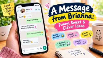 A message from Brianna with funny, sweet and clever text ideas on a smartphone