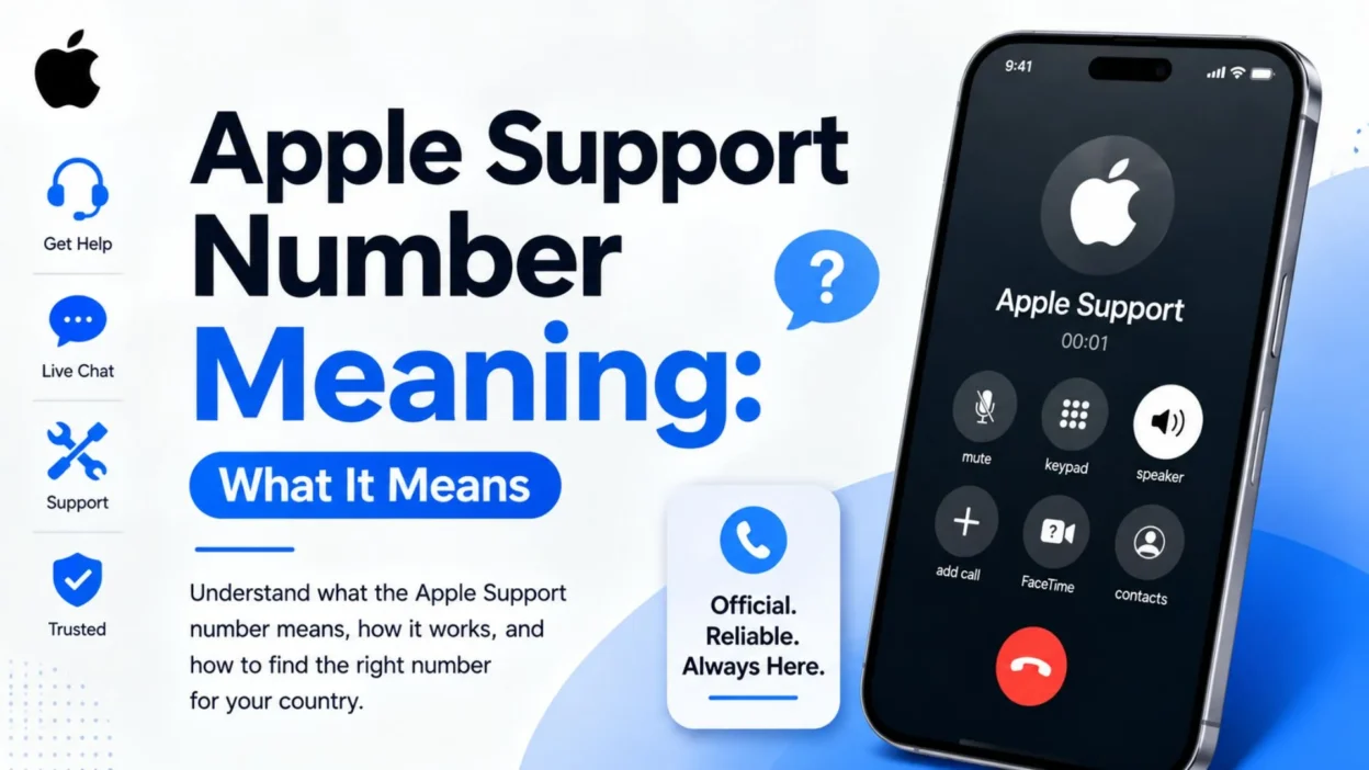 Apple Support number meaning explained with an iPhone support call graphic