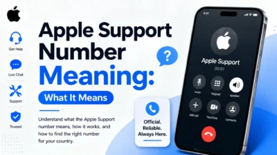 Apple Support number meaning explained with an iPhone support call graphic