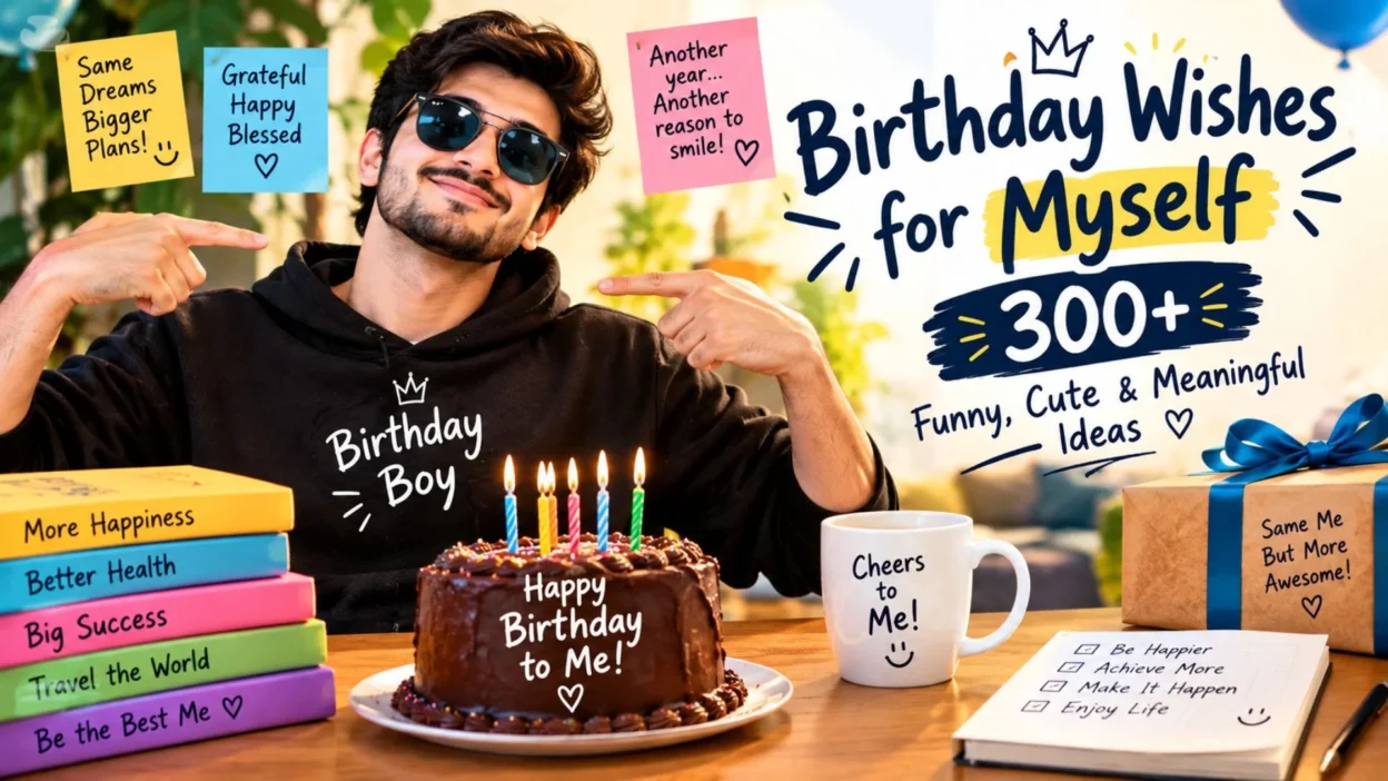 Birthday wishes for myself with funny, cute, and meaningful ideas, cake, gifts, and birthday celebration