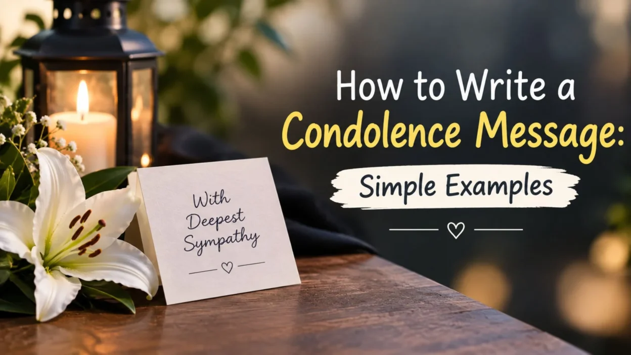 How to write a condolence message with simple examples, sympathy card, candle, and white lily