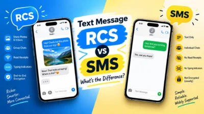 RCS vs SMS text messaging comparison showing key features and differences
