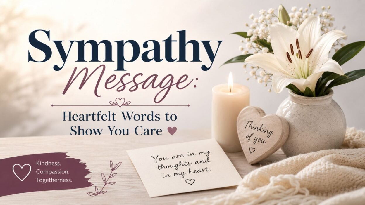 Sympathy message with heartfelt words, candle, flowers, and a caring note