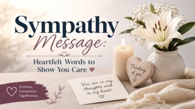 Sympathy message with heartfelt words, candle, flowers, and a caring note