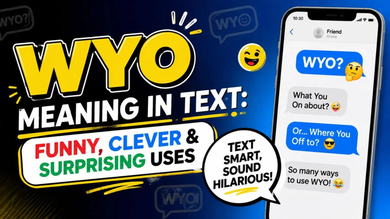 WYO meaning in text with funny and clever uses shown in colorful chat bubbles