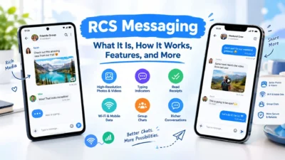 RCS messaging on smartphones with rich media, typing indicators, read receipts, and group chat features